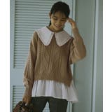 杢ベージュ×オフ(BE) | ビックカラーケーブルニット | RUIRUE BOUTIQUE