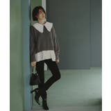 杢グレー×オフ(GY) | ビックカラーケーブルニット | RUIRUE BOUTIQUE