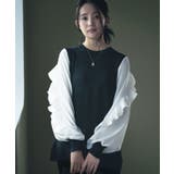 ブラック×オフ(BL) | フリルスリーブプルオーバーニット | RUIRUE BOUTIQUE