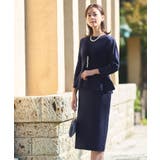 ネイビー(NE) | フロントパールペプラムニットアンサンブル | RUIRUE BOUTIQUE
