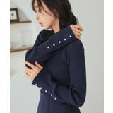 パール釦/ネイビー(2NE) | 選べるデザイン 静電気防止ボタンスリーブリブニット | RUIRUE BOUTIQUE