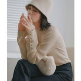 メタル釦/アイボリー(BE) | 選べるデザイン 静電気防止ボタンスリーブリブニット | RUIRUE BOUTIQUE