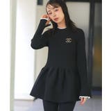 ブラック×オフ(BLZ) | スポンディッシュボリュームぺプラムニット | RUIRUE BOUTIQUE