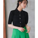 ブラック(BL) | 透かし編みニットポロ | RUIRUE BOUTIQUE
