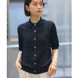 ネイビー(NE) | 透かし編みニットポロ | RUIRUE BOUTIQUE