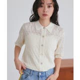 アイボリー(WH) | 透かし編みニットポロ | RUIRUE BOUTIQUE