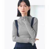グレー(PGY) | 袖口ニットフリル&パールRIBニット | RUIRUE BOUTIQUE