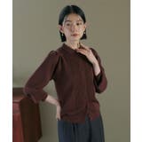 ブラウン(BR) | 衿つきパフニットカーデ | RUIRUE BOUTIQUE