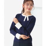 ネイビー×オフ(NEZ) | 衿リボンバイカラーニット | RUIRUE BOUTIQUE