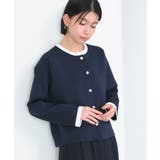 ネイビー×オフ(NEZ) | スポンディッシュバイカラーボックスカーディガン | RUIRUE BOUTIQUE
