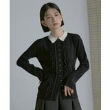 ブラック×オフ(BLZ) | 襟つきフリルニットカーデ | RUIRUE BOUTIQUE