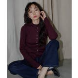 ローズエボニー(DRE) | ボタンデザインカーデレイヤードニット | RUIRUE BOUTIQUE