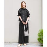 ブラック(BL) | 【洗える/2set】タックギャザーシャツ/綺麗シルエット・ワイドパンツ | RUIRUE BOUTIQUE