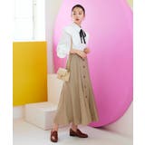 ベージュ×オフ(BE) | ビッグカラードッキングマーメイドシルエットワンピース | RUIRUE BOUTIQUE
