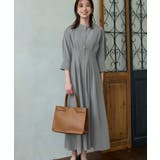アッシュグリーン(PGR) | ウエストタック・バンドカラーロングワンピース | RUIRUE BOUTIQUE