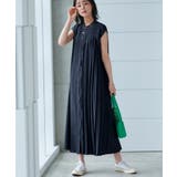 ブラック(BL) | プリーツパネル・フレンチスリーブ ロングワンピース | RUIRUE BOUTIQUE