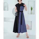 ブラック×ブルー(BUZ) | プリーツパネル・フレンチスリーブ ロングワンピース | RUIRUE BOUTIQUE