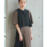 ブラック×チャコール(BLZ) | バイカラーシャツプリーツ半袖ワンピース | RUIRUE BOUTIQUE