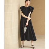 ブラック(BL) | ショルダーフリルAラインリラクシーワンピース | RUIRUE BOUTIQUE