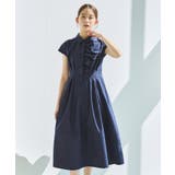 ネイビー(NE) | ワンサイドフリルフレンチスリーブシャツワンピース | RUIRUE BOUTIQUE