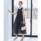 ネイビー(NE) | 襟付きシアージャカードギャザーフレアワンピース | RUIRUE BOUTIQUE