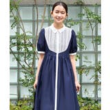 ネイビー×オフホワイト(NE) | レース切り替えフレアシャツワンピース | RUIRUE BOUTIQUE