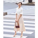 ホワイト×ベージュ(WHZ) | 【洗える】ビジューボタン・フレア ポロワンピース | RUIRUE BOUTIQUE