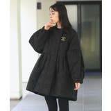 ブラック(BL) | ミックスステッチ・ボリュームペプラム中綿コート | RUIRUE BOUTIQUE