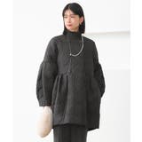チャコールグレー(DGY) | ミックスステッチ・ボリュームペプラム中綿コート | RUIRUE BOUTIQUE
