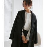 ブラック(BL) | ニットメルトンパールデザインチェスターコート | RUIRUE BOUTIQUE