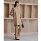 ベージュ(BE) | バックパールデザイントップス×フレアスリットパンツ | RUIRUE BOUTIQUE