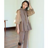 ボウタイ付きオーガンジースリーブタックフレアトップス&スリムテーパードパンツ | RUIRUE BOUTIQUE | 詳細画像1