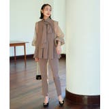 モカ(PBR) | ボウタイ付きオーガンジースリーブタックフレアトップス&スリムテーパードパンツ | RUIRUE BOUTIQUE