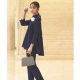 ネイビー(NE) | バックパールフレアトップス＆テーパードパンツセットアップ | RUIRUE BOUTIQUE