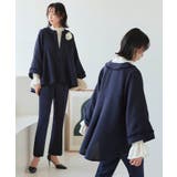 ネイビー(NE) | ツイードバックテールプルオーバー&セミフレアパンツセットアップ | RUIRUE BOUTIQUE