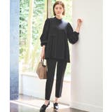 ブラック(BL) | 【ストレッチ】アシメプリーツトップス&テーパードパンツ | RUIRUE BOUTIQUE