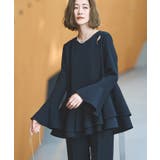 ネイビー(NE) | ダブルフレアペプラムルトップス＆パンツセットアップ | RUIRUE BOUTIQUE