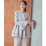 ライトグレー(PGY) | ダブルフレアペプラムルトップス＆パンツセットアップ | RUIRUE BOUTIQUE