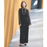 ブラック(BL) | フロントスリットジレ＆ラメトップス＆タックワイドパンツ3点セットアップ | RUIRUE BOUTIQUE