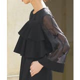 ブラック(BL) | シアーエンブロイダリースリーブダブルフリルパンツドレス | RUIRUE BOUTIQUE