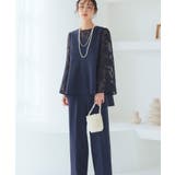 ネイビー(NE) | 華やぎセットアップドレス シアーカットジャカードトップス&セミワイドパンツ | RUIRUE BOUTIQUE