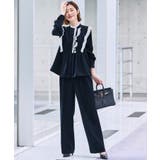 ネイビー×ホワイト(NEZ) | フェミニンプリーツフリルワイドセットアップ | RUIRUE BOUTIQUE
