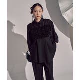 ブラック(BL) | シアーフリルペプラムトップス&ワイドパンツセットアップ | RUIRUE BOUTIQUE