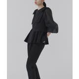 ブラック(BL) | ショルダーリボンペプラムセットアップ | RUIRUE BOUTIQUE