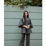 チャコール(DGY) | リボンペプラムセットアップ | RUIRUE BOUTIQUE
