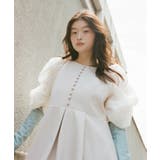アイボリー(WH) | フリルスリーブトップス×スリムパンツセットアップ | RUIRUE BOUTIQUE