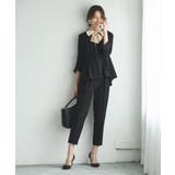 ブラック×ベージュ(2BL) | ノーカラーウエストタックペプラムパンツスーツ3点セット | RUIRUE BOUTIQUE
