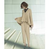 ベージュ(BE) | ノーカラーフレアーペプラムパンツスーツ | RUIRUE BOUTIQUE