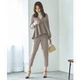 グレージュ(PGY) | ノーカラーフレアーペプラムパンツスーツ | RUIRUE BOUTIQUE