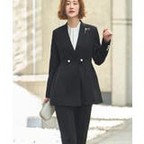 ブラック(BL) | ノーカラーコクーンペプラムスリムパンツスーツ | RUIRUE BOUTIQUE